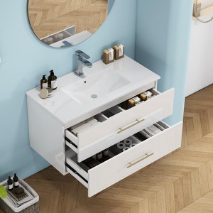 KWPZQEB Wall-Mounted Bathroom Vanity with Sink, Modern Floating Vanity with 2 Drawers & Long Handle, Wall Mount Storage Cabinet for Small Space - 1 of 4