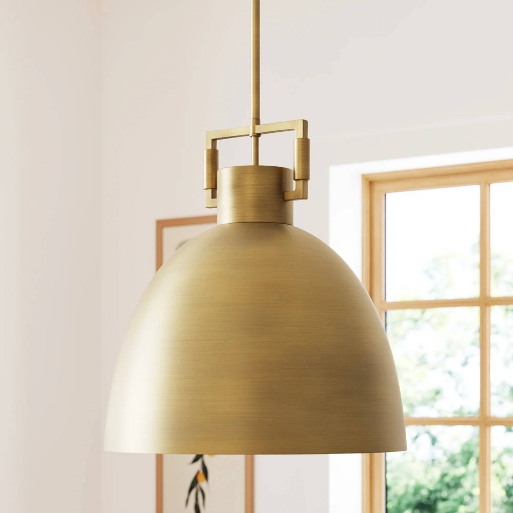 Leigh Brass Dome Shade Pendant Ceiling Light Brass Metal - Nathan James: Modern E26 Fixture, No Bulb Included