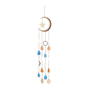 41.5" Iron Contemporary Moon and Star Windchime Gold/Orange/Blue - Olivia & May: Wall-Mounted Outdoor Decor - 1 of 4