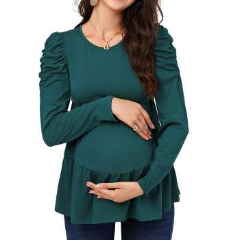 WhizMax Maternity Shirts Women's Puff Long Sleeve Maternity Tunic Blouse Tops Casual Pregnancy Tunic Tee Tops for Women