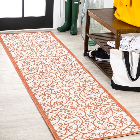 Jonathan Y Madrid Beige/Brown 2 ft. x 10 ft. Vintage Filigree Textured Weave Indoor/Outdoor Runner Rug