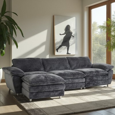 Alilang101.60 inch  Modern Plush Sectional Sofa with Chaise Lounge and Metal Legs-Dark gray