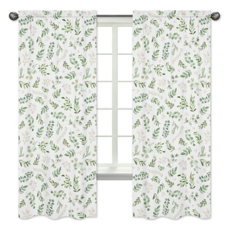 2pc Botanical Leaf Kids&#39; Window Panel Curtains Green and White - Sweet Jojo Designs, 1 of 6