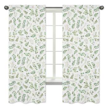2pc Botanical Leaf Kids' Window Panel Curtains Green and White - Sweet Jojo Designs