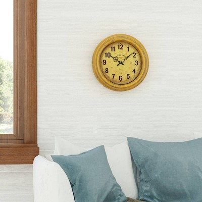 Distressed Yellow Iron Round Wall Clock with Vintage Face