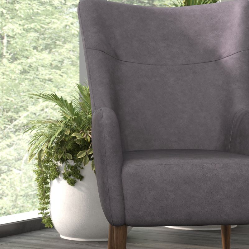 Emma and Oliver Traditional Wingback Accent Chair, Faux Leather Upholstery and Wooden Frame and Legs, 3 of 11