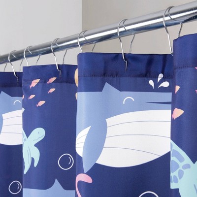 Blue Multi Whales Polyester Fabric Kids' Shower Curtain