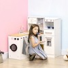 Qaba 2Pcs Kids Play Kitchen Set with Lights Sounds, Kids Kitchen Playset  with Stool, Oven, Coffee Maker, Ice Maker, Washing Machine, Microwave,  Range Hood, Refrigerator, Sink, Utensils, White