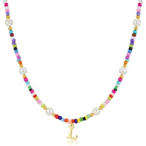 Personalized Beaded Choker Necklace Colorful Initial Pearl Teen Girl Gift - 1 of 4