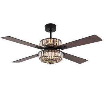 52" Fiona Oil-Rubbed Bronze Metal and Crystal Glass Lighted Ceiling Fan - River of Goods