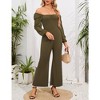 Women's High Waist Wide Leg Jumpsuit Square Neck Off Shoulder Lantern Long Sleeve Romper Outfits - 2 of 4