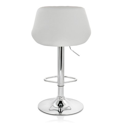 Luxe White Diamond Stitch Adjustable Metal Bar Stool - Set of 2