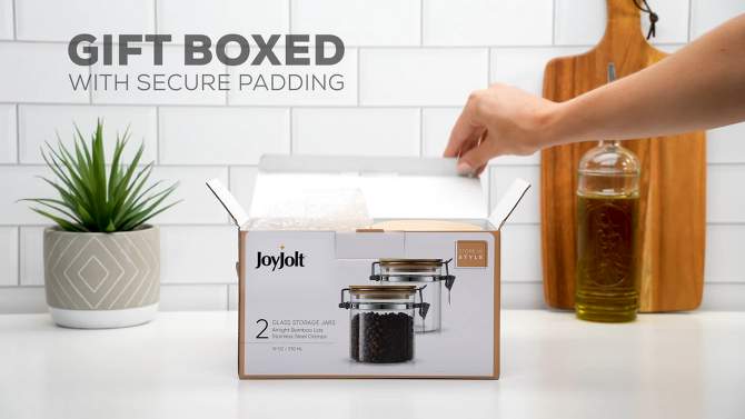 JoyJolt Kitchen Storage Jars with Airtight Bamboo Clamp Lids - 12 oz - Set of 2, 2 of 8, play video