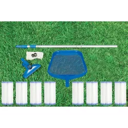 Intex Cleaning Maintenance Swimming Pool Kit w/ Vacuum Skimmer & Pole + Filters