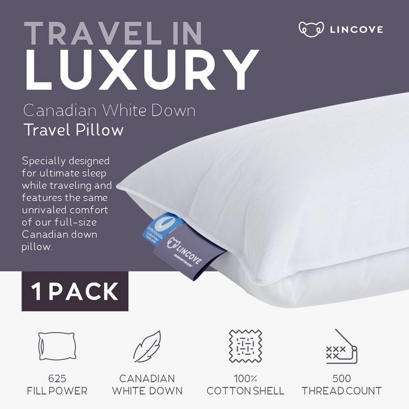 Lincove Canadian Down Feather Travel Pillow - Luxurious Head and Neck Support for Comfortable Travel, 4 of 9