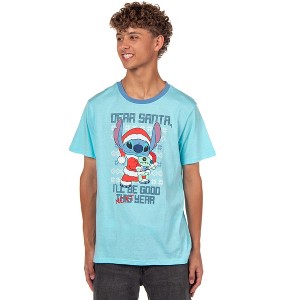 Seven Times Six Disney Stitch T-Shirt Men's Dear Santa I'll Be Good Next Year Ringer Tee Blue - 1 of 4