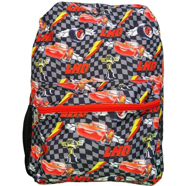 Mochila escolar de nylon de 16" de Disney Cars Lightning McQueen con estampado de cuadros, con bolsillo frontal 2