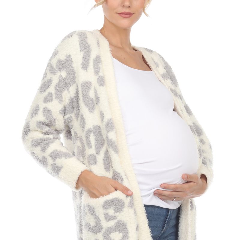 Maternity Leopard Print Open Front High Pile Fleece Coat -White Mark, 5 of 6