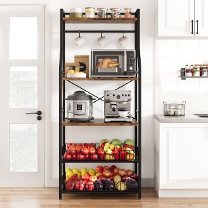 Freestanding Kitchen Bakers Rack, 5 Tier Microwave Stand with Wire Basket & Adjustable Feet, 50.7'' Tall Industrial Coffee Bar Statio - 1 of 4