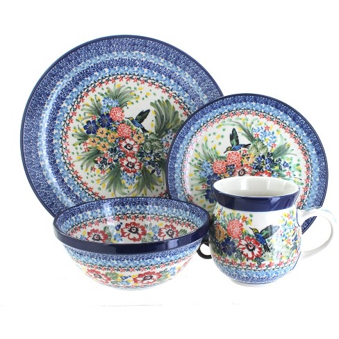 Blue Rose Polish Pottery Hummingbird 16 Piece Dinner Set : Target