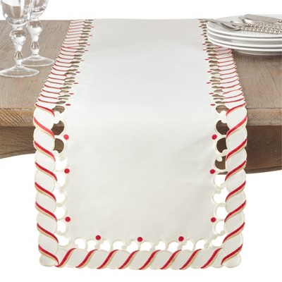 White and Red Candy Cane Christmas Table Runner