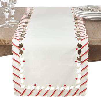 Saro Lifestyle Candy Cane Stripe Border Christmas Holiday Table Runner