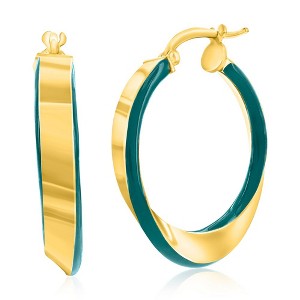 Bella Silver Sterling Silver Petrolio Enamel Twist Hoop Earrings - Gold Plated - Green - 1 of 2