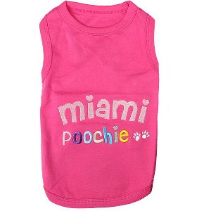 Parisian Pet 'Miami Poochie' Dog & Cat Shirt – Trendy Embroidered Vacation Dog T-Shirt, Comfortable & Machine Washable – Pink - 1 of 2