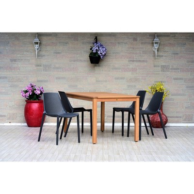 Elvis 5pc Rectangular Teak Finish/Resin Patio Dining Set - Gray - Amazonia