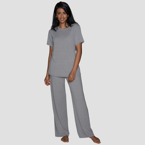 Women's Beautifully Soft Short Sleeve Notch Collar Top and Pants Pajama Set  - Stars Above™ Heathered Gray XL