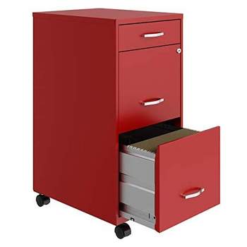 Space Solutions 18 Inch Wide Metal Mobile Organizer File Cabinet for Office Supplies & Hanging File Folders w/ Pencil Drawer & 3 File Drawers, Red