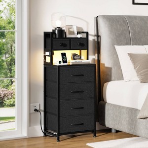 WOWLIVE Tall Nightstand with Charging Station and LED, Bed Side Table with 6 Drawers and 3-Tier Wood Storage Shelves for Bedroom - 1 of 4