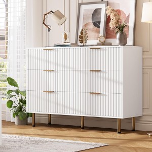 6-Drawer Fluted Dresser - Large Capacity Bedroom Chest with Anti-Tip Straps & Metal Handles, Modern Storage for Living Room & Hallway - 1 of 4