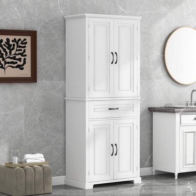 Bathroom Cabinet, Tall Storage Cabinet With Doors & Adjustable Shelf, Freestanding Storage Cabinet For Kitchen, Living Room, Laundry Room