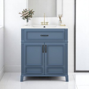 Mshliw 30'' Bathroom Vanity with Ceramic Sink, Solid Wood Frame Storage Cabinet with Soft Closing Doors and Drawers, Retro Style - 1 of 4