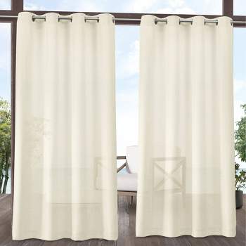 Set of 2 Miami Indoor/Outdoor Textured Sheer Grommet Top Window Curtain Panel - Exclusive Home 