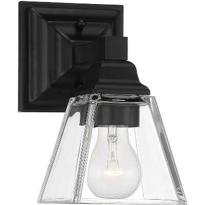 Regency Hill Modern Wall Sconce Lighting Black Hardwired 5" Fixture Clear Glass Shade for Bedroom Bathroom Vanity Living Room Home