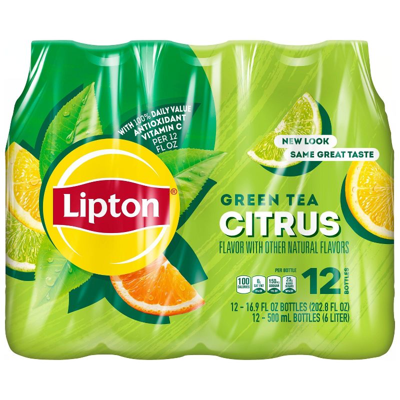 Lipton Citrus Iced Green Tea - 12pk/16.9 fl oz Bottles, 1 of 5