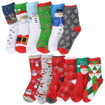 Whizmax 12Pair Women's Christmas Socks, Cotton Knit Crew Xmas Socks for Girls, Winter Cozy Funny Women Christmas Socks