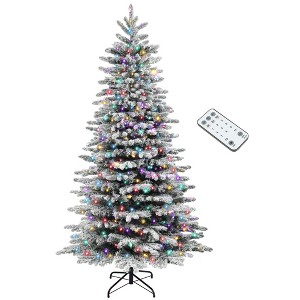 Aghana Digitals 6.5ft Pre-Lit Snow Flocked Christmas Tree, 400 LED Warm/Color Lights, 990 Branch - 1 of 4