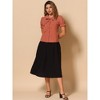 INSPIRE CHIC Women's Vintage Bow Tie Solid Peter Pan Collar Office Button Up Shirt - 3 of 4