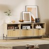Rattan Tv Stand, 65 Inch Tv Cabinet for 75 Inch Tv, Natural Rattan Entertainment Center with Large Storage Shelves, Mid-Century Modern Tv Console for - 3 of 4