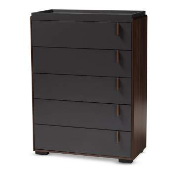 5 Drawer Rikke Two-Tone Wood Chest Brown - Baxton Studio