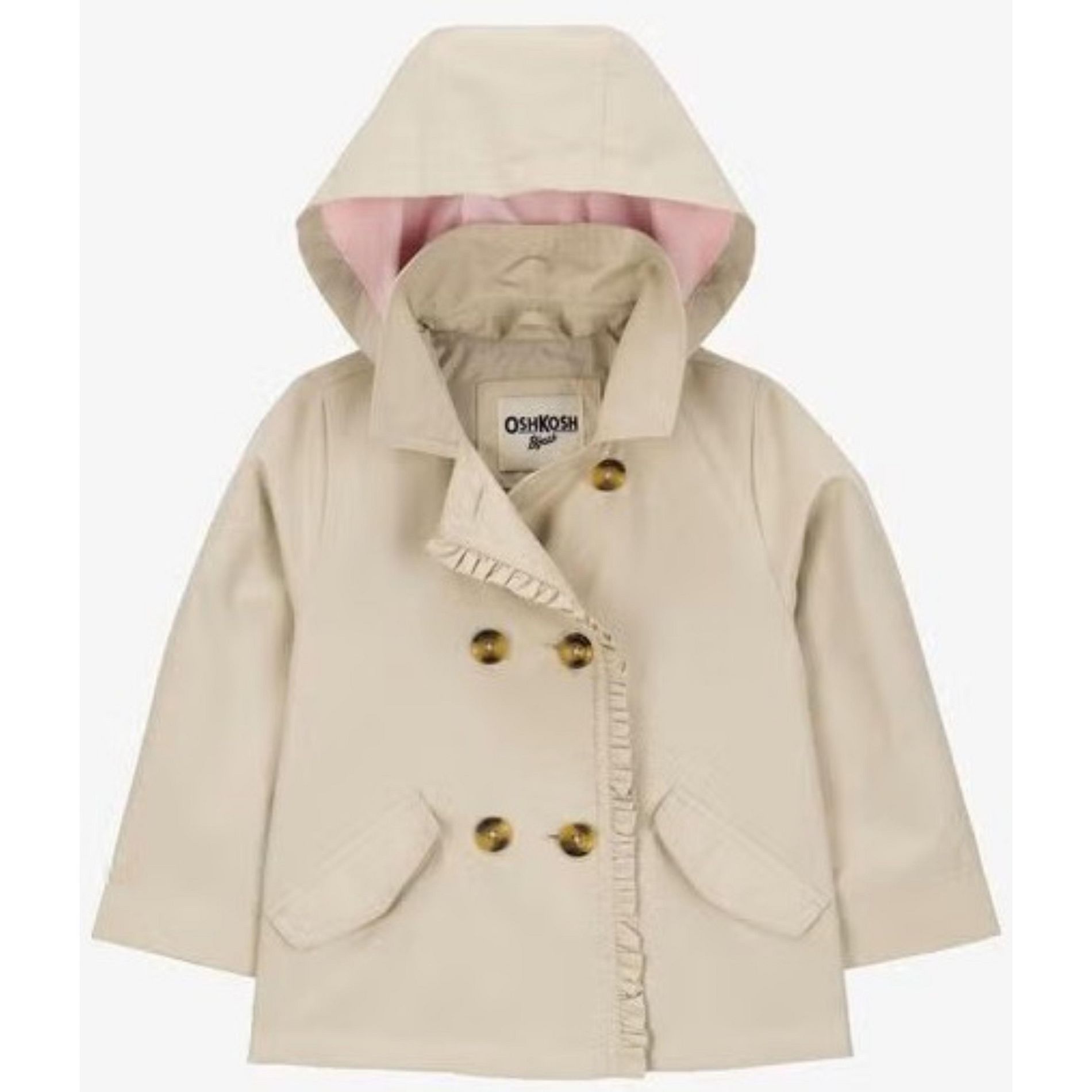 OshKosh B'Gosh Little Girls Ruffled Hooded Trench Jacket, Khaki, 4