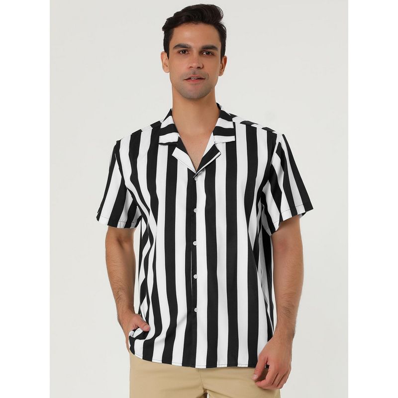 Lars Amadeus Men's Summer Striped Shirts Short Sleeves Button Down Beach Color Block Shirt, 2 of 7