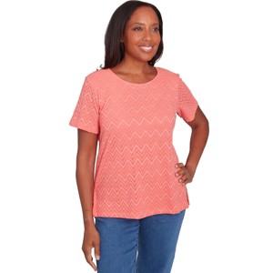 Alfred Dunner Womens Textured Chevron Lace Back Tee - 1 of 4