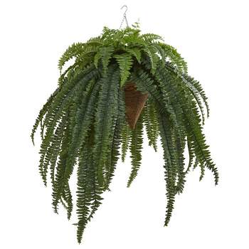 Nearly Natural 50-in Giant Boston Fern Artificial Plant in Hanging Cone
