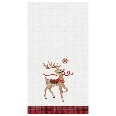 C&f Home 27 X 18 Frosty Deer White Deer Wearing Red & Black Plaid Scarf  Christmas Holiday Embellished Flour Sack Kitchen Dish Towel : Target