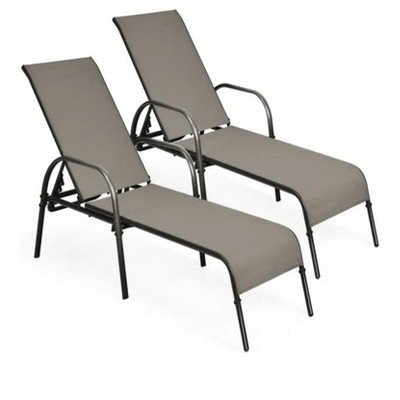 26"2 Pieces Outdoor Patio Lounge Chair Chaise Fabric with Adjustable Reclining Armrest