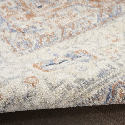 Beige Blue Persian Vintage Indoor Outdoor Runner Rug